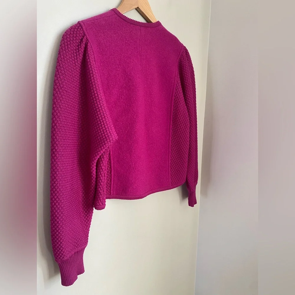 SOLD Vintage Geiger Wool Knit Cardigan Puffy Shoulder Alpine Folk Jacket M - Picture 8 of 13